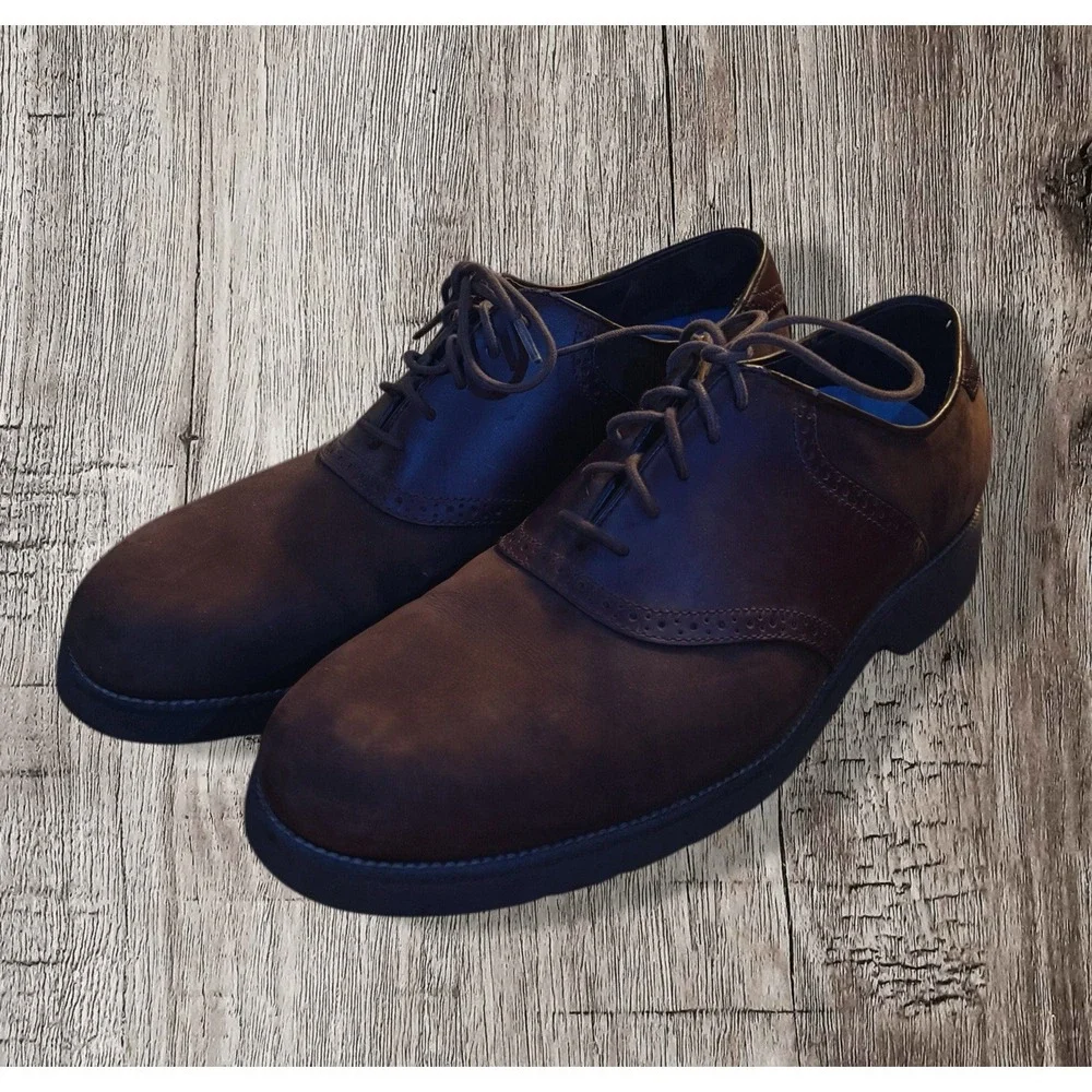 Rockport Mens Saddle Oxfords Shoes Brown Leather Lace Up. Size 9.5 M